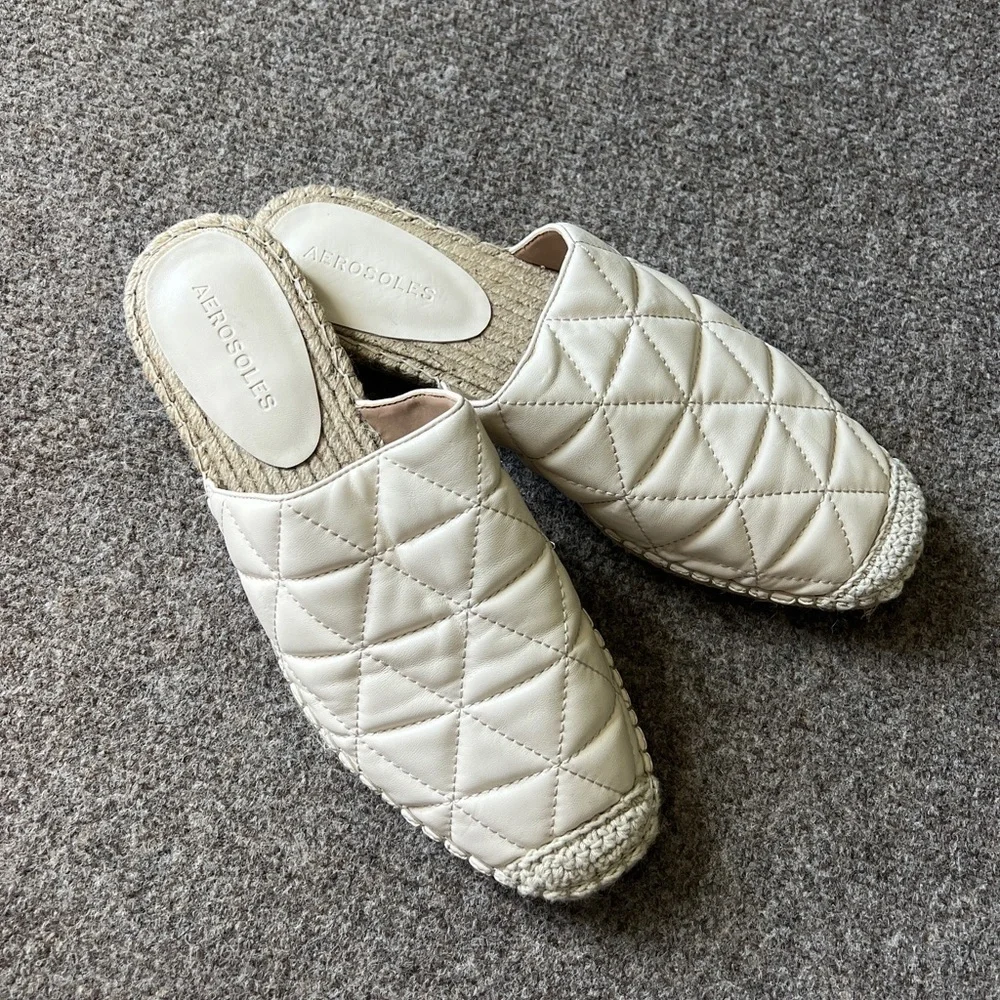 Aerosoles‎ Olson Cream Espadrille Slides Leather Flat Mules Shoes Women’s Size 8